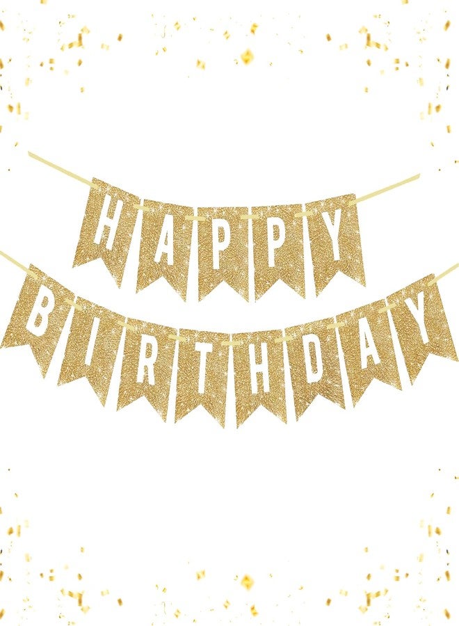 Pretyps Gold Happy Birthday Banner - Glittery Gold Birthday Banner for Party Decorations for Women Men Girl Boy, Birthday Sign Decor Party Decor Party Supplies - Image 1